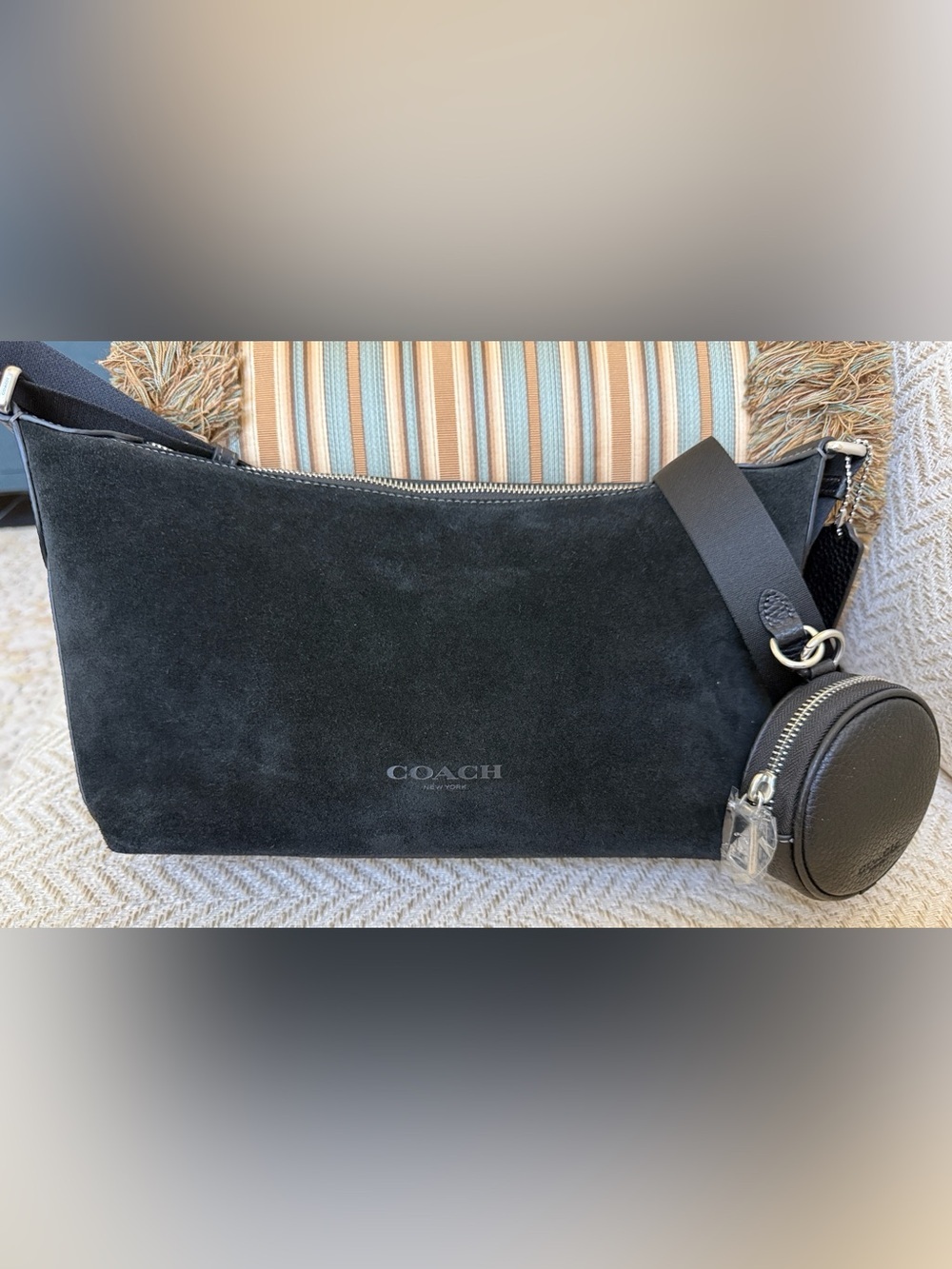 Coach Black Suede Small Finn Zip Crossbody Bag